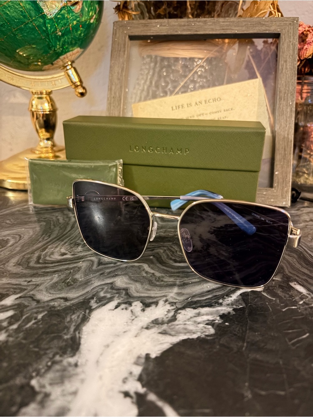 Longchamp Gold Frame Sunglasses with Black Lenses